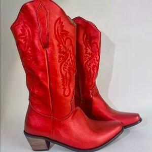 Metallic Red Western Boots